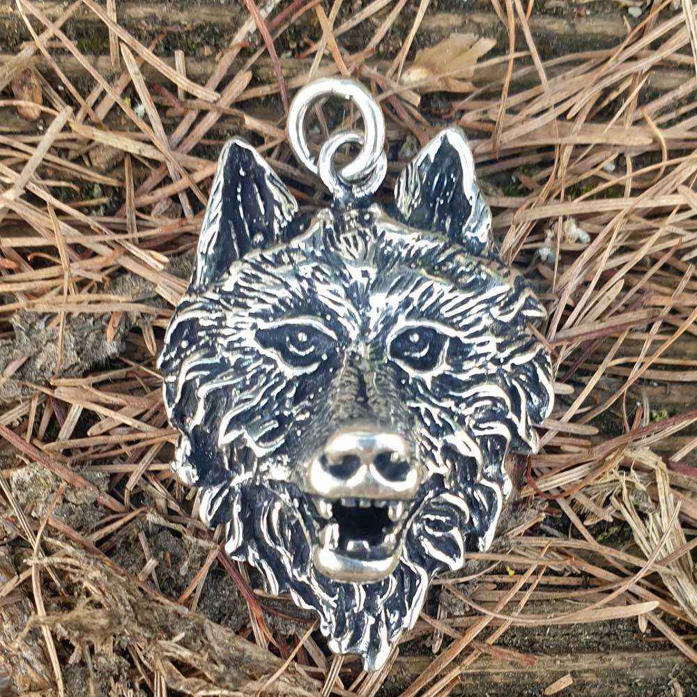 Großer Wolf Schmuck Anhänger Silber Wolfskopf Kettenanhänger Krafttier