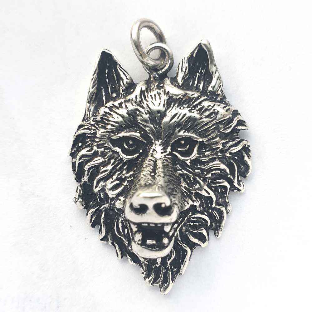 Großer Wolf Schmuck Anhänger Silber Wolfskopf Kettenanhänger Krafttier