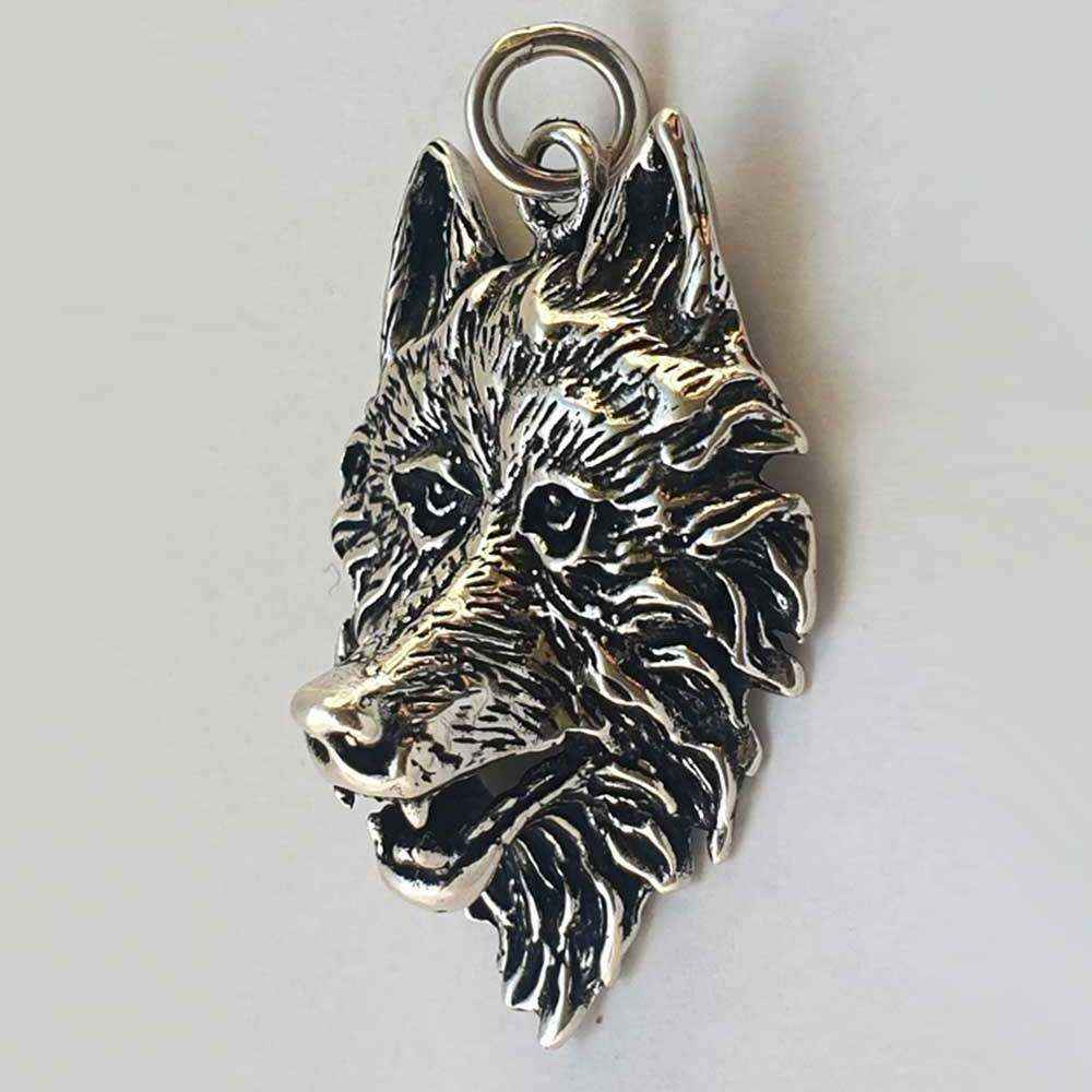 Großer Wolf Schmuck Anhänger Silber Wolfskopf Kettenanhänger Krafttier
