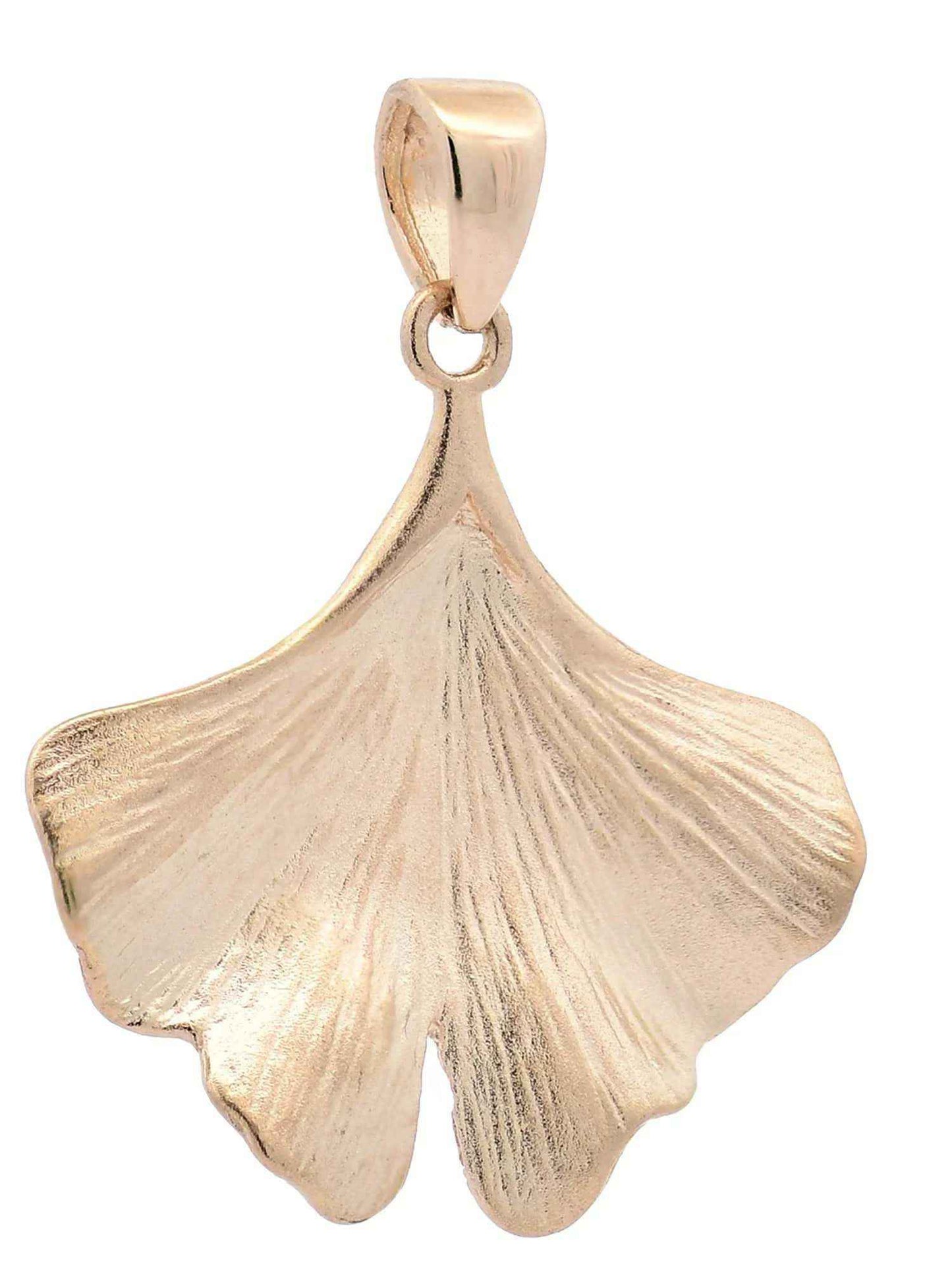 Halskette Anhänger Ginkgoblatt mit 1,1 mm Goldkette 585-14 Karat Gold