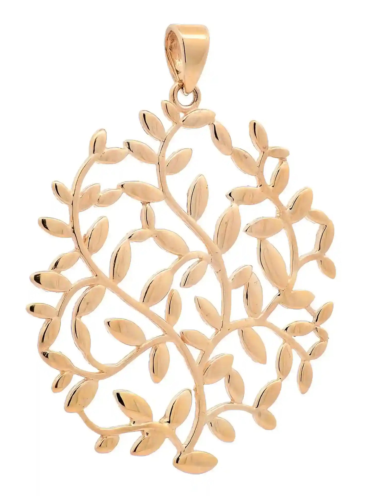 Halskette Anhänger Olivenzweig mit 1,1 mm Goldkette 585-14 Karat Gold
