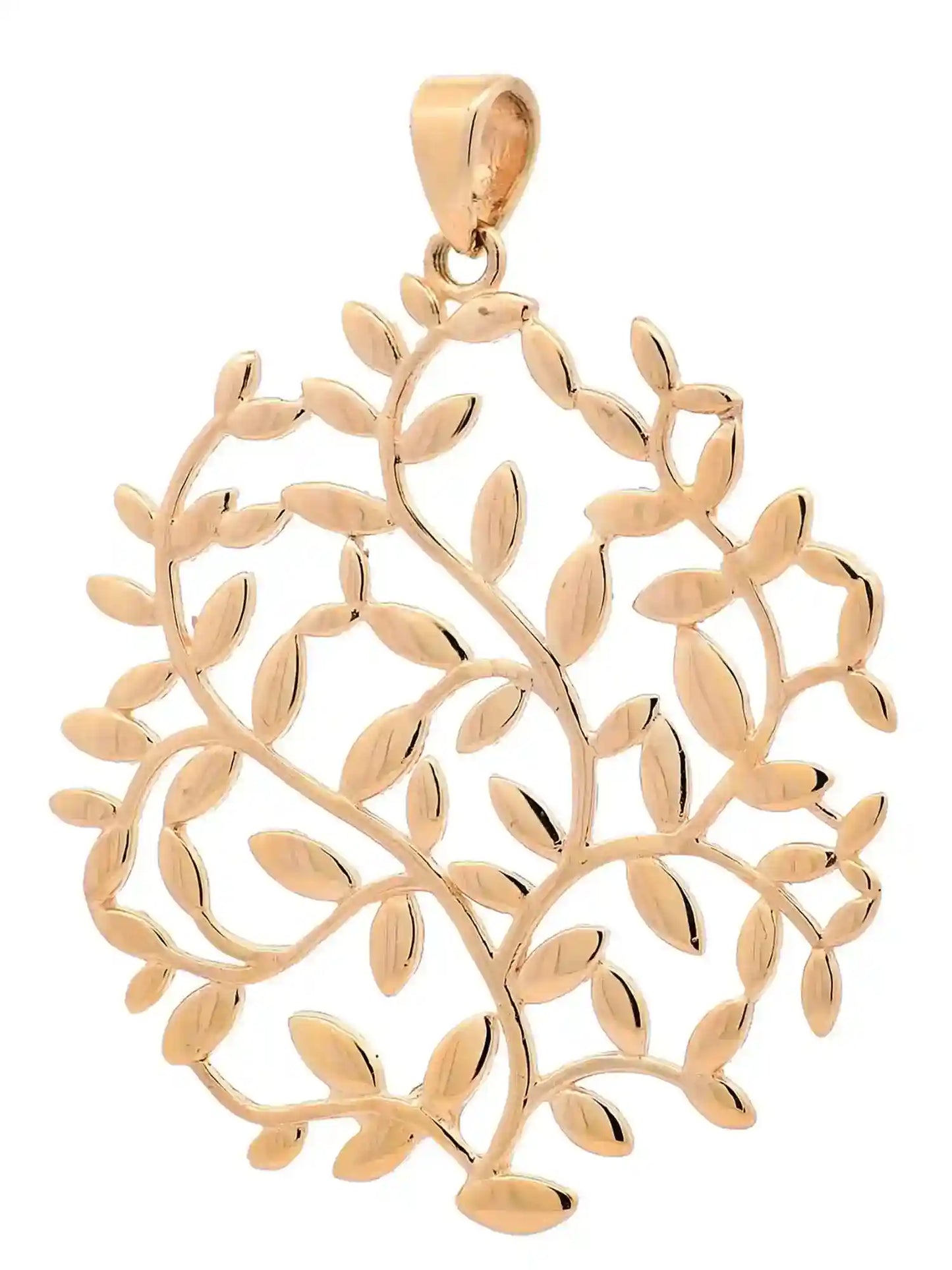 Halskette Anhänger Olivenzweig mit 1,1 mm Goldkette 585-14 Karat Gold