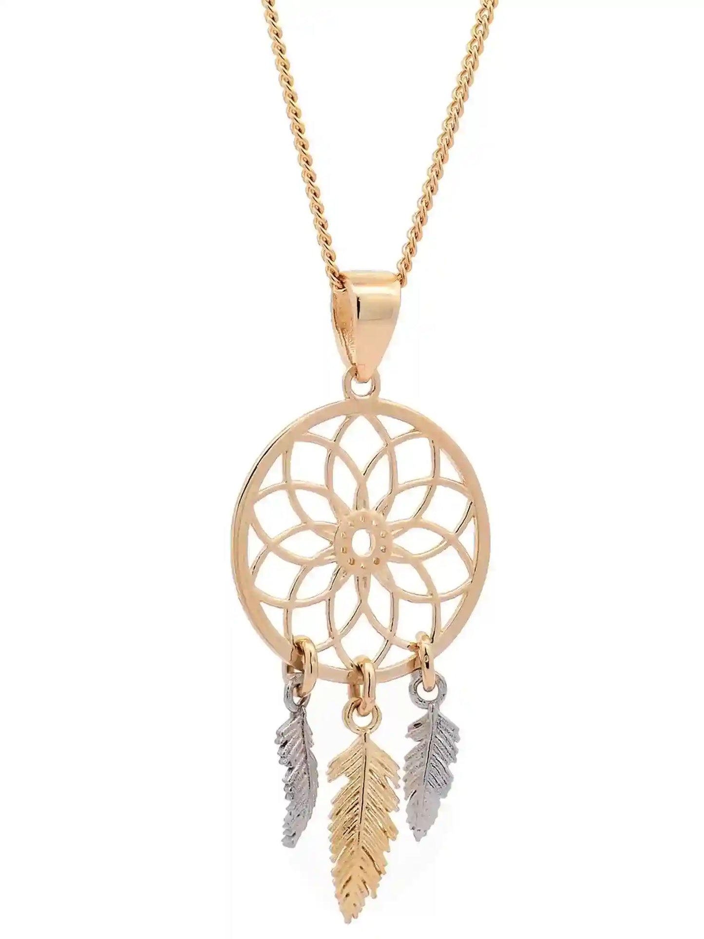 Halskette Anhänger Traumfänger mit 1,1 mm Goldkette 585-14 Karat Gold