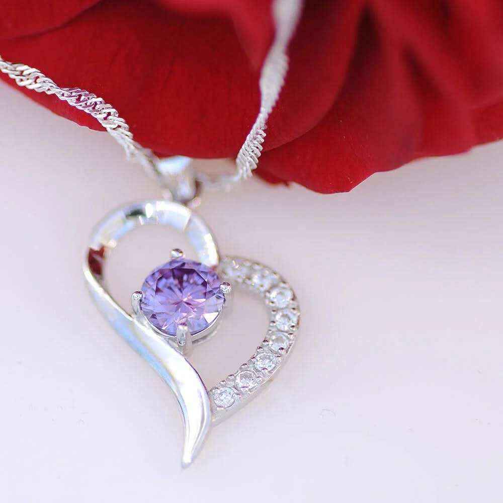 Herz Anhänger violetter Zirkonia Crystal mit Singapurkette 925 Silber