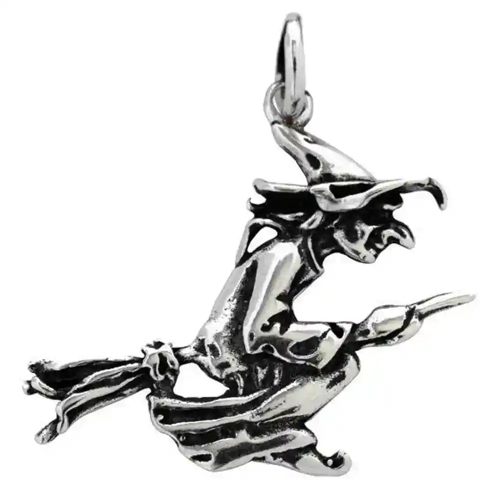 Hexe Schmuck Anhänger 925 Silber Besen fliegende -  29x25mm