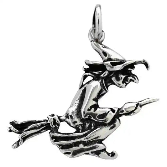 Hexe Schmuck Anhänger 925 Silber Besen fliegende -  29x25mm
