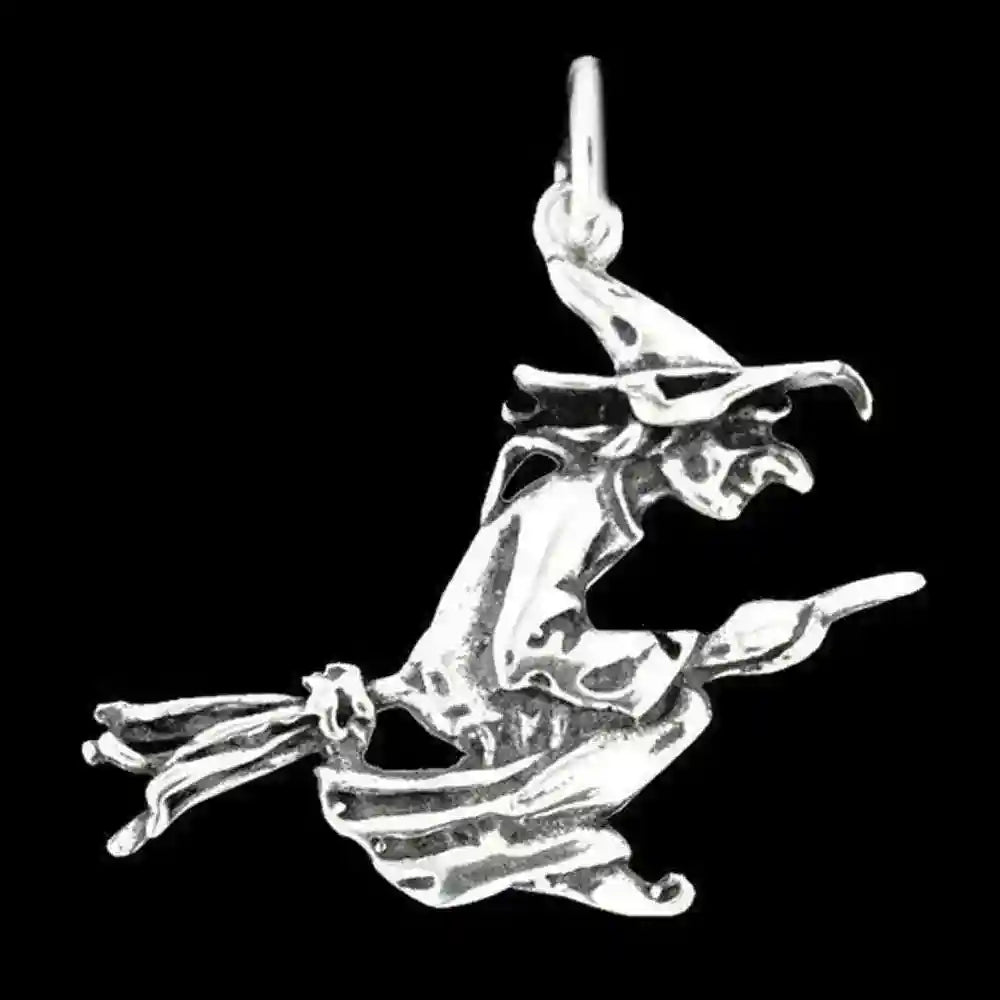 Hexe Schmuck Anhänger 925 Silber Besen fliegende -  29x25mm