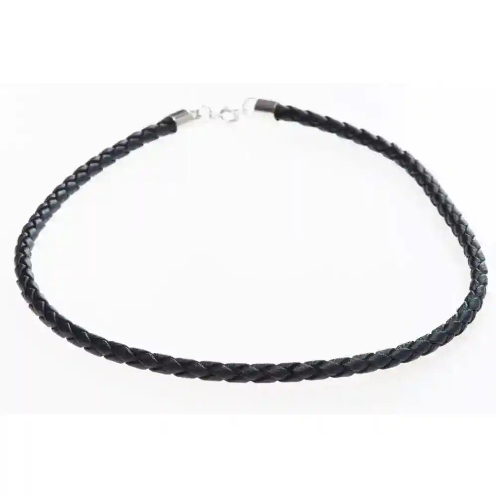 Lederband 3 mm Geflochten Schwarz Halsband Sterlingsilber Verschluss 45 cm