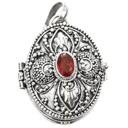 Medaillon mit Granatstein Schmuck Anhänger 925er Silber 32x23mm