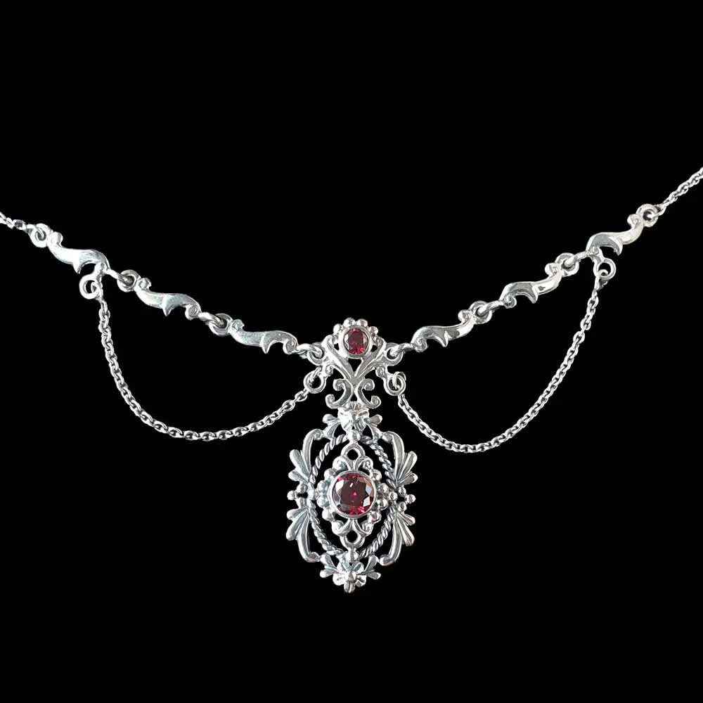 Mittelalter Collier Gothic Halsschmuck Trachtenschmuck roter Kristall Silber