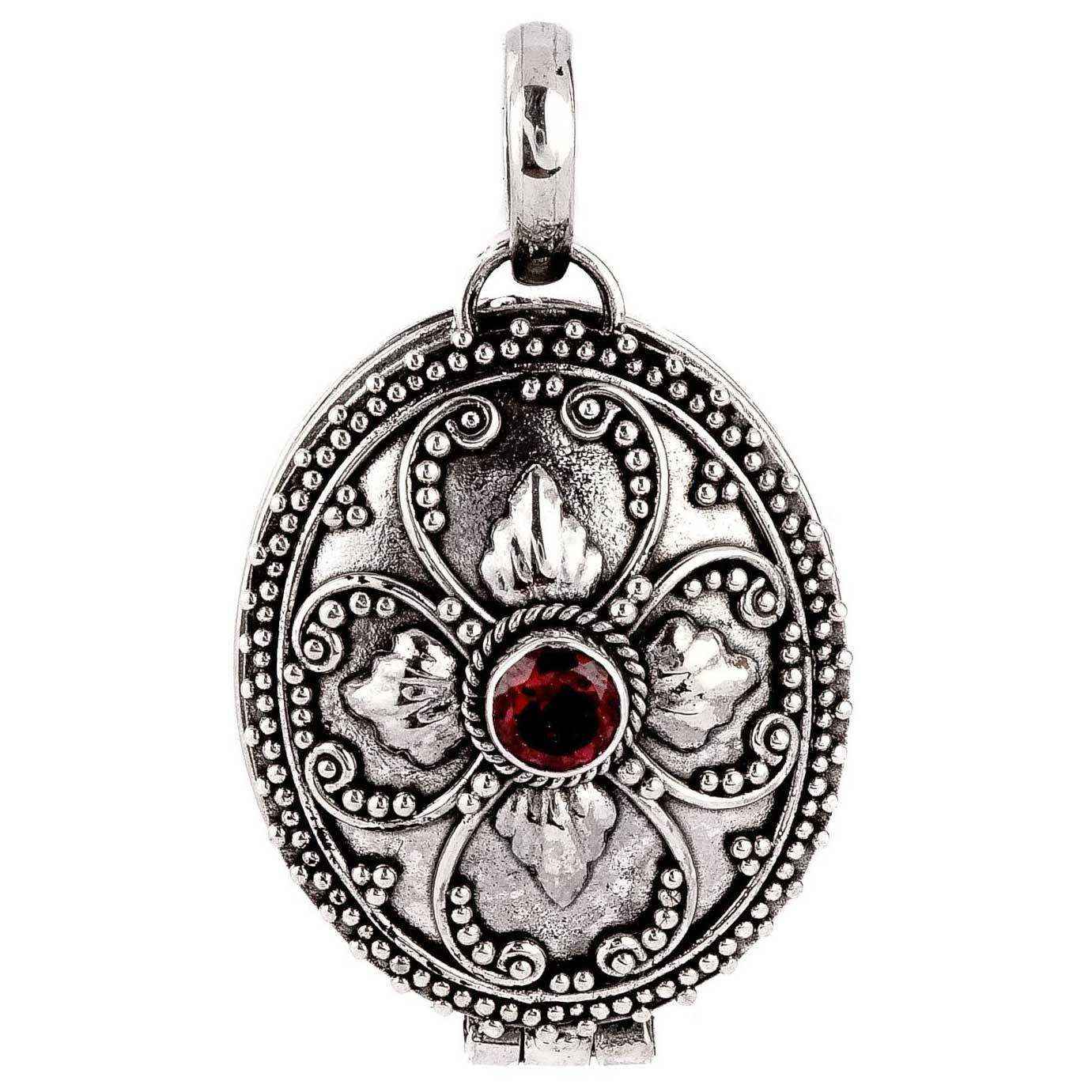 3,4cm Foto-Medaillon mit Fach Roter Granatstein 925er Silber Handmade