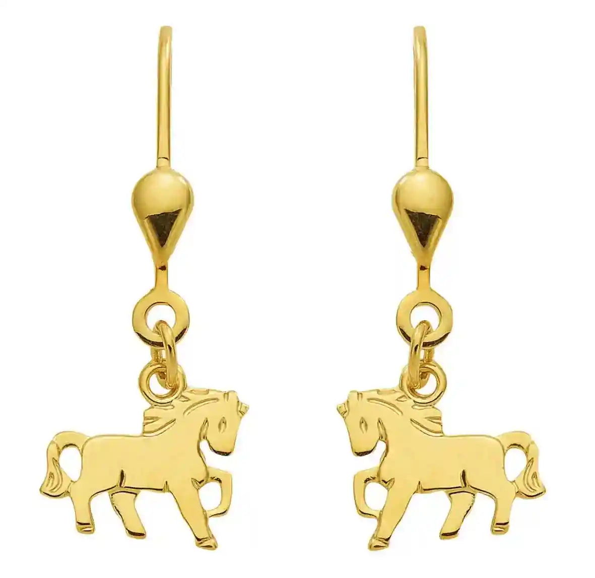 Ohrhänger, Ohrringe mit Brisur Motiv Pferd 333 Gelbgold