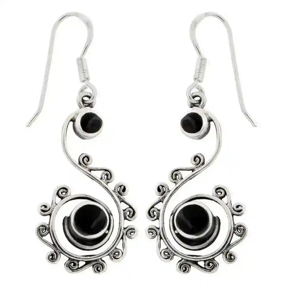 Ohrhänger Spirale mit Onyx Stein aus 925er Silber 4,3cm