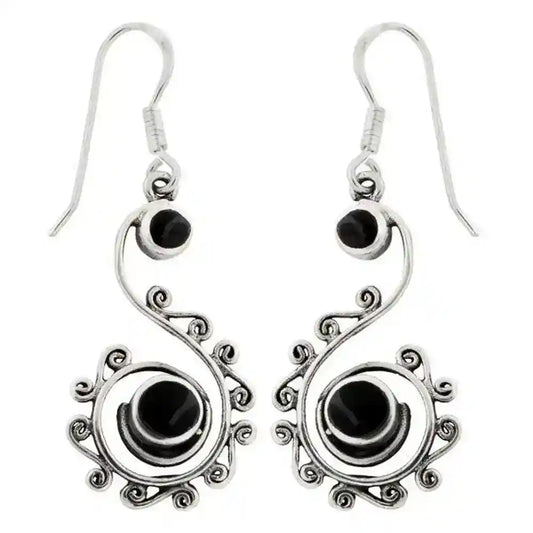 Ohrhänger Spirale mit Onyx Stein aus 925er Silber 4,3cm