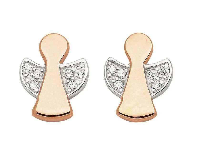 Ohrstecker Engel Zirkonia 925 Silber rhodiniert und rotgold vergoldet