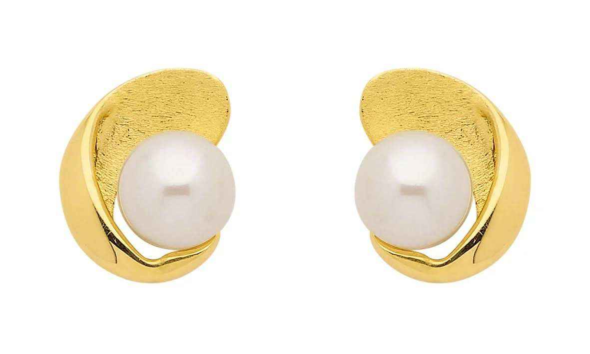 Ohrstecker  Zirkonia mit Süßwasserzuchtperle 333 Gelbgold