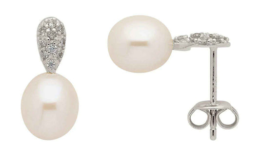 Ohrstecker  Zirkonia und Süßwasserzuchtperle 925 Silber rhodiniert