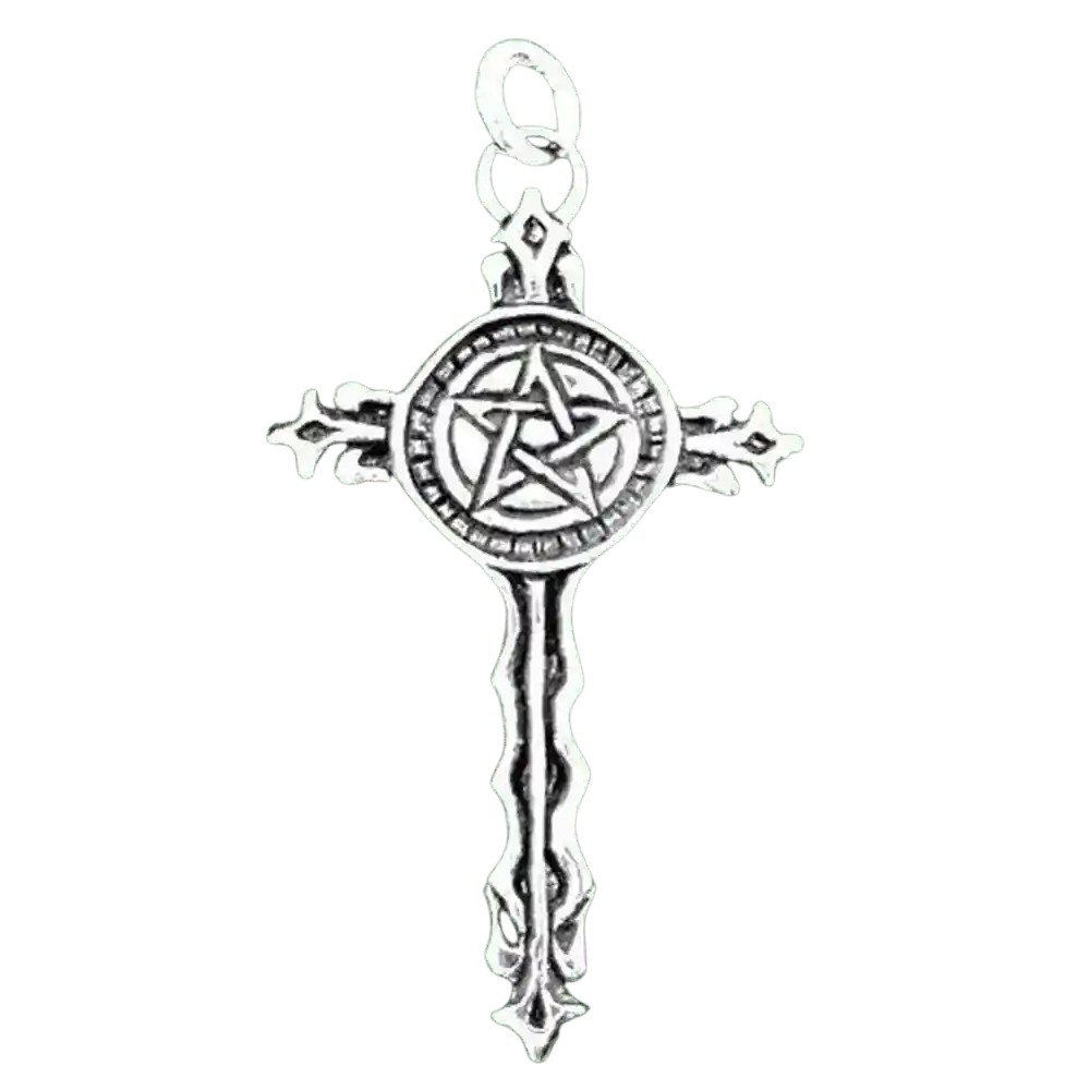 Pentagramm - Kreuz Schmuck Anhänger 925er Silber - Pentagramm - 30x54mm