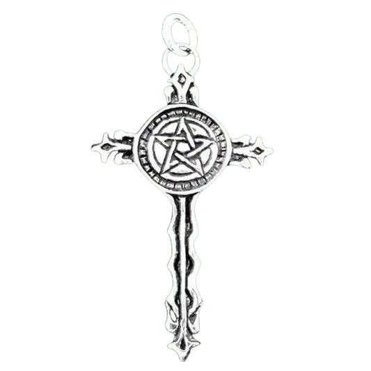 Pentagramm - Kreuz Schmuck Anhänger 925er Silber - Pentagramm - 30x54mm