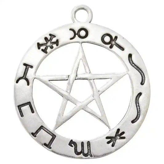 Planeten Pentagramm Schmuck Anhänger versilbert mit Kette Satinbeutel 27 mm