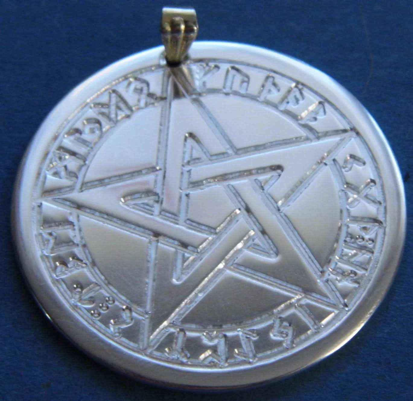 Runenpentagramm Schutzrune Schmuck Anhänger Messing versilbert