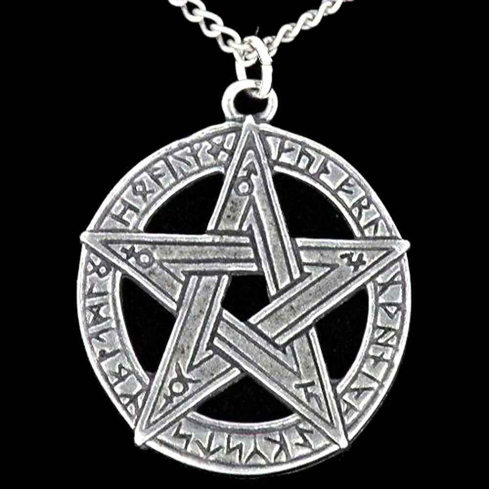 Runenstern Pentagramm Anhänger Schmuck - mit Halskette - 37x34mm