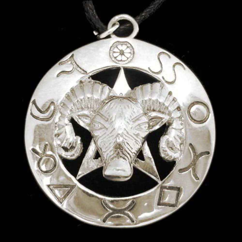 Schafbock Pentagramm Schmuck Anhänger 925er Silber Pentagramm 27x29mm + Halsband