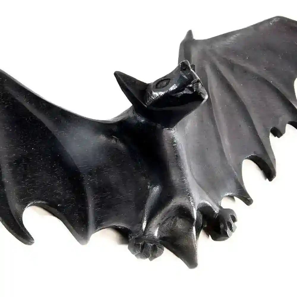 schwarze Fledermaus Wandschmuck Deko handmade geschnitztes Ornament Holzbild - Firma Holzenplotz - Silberketten-Goldketten.de