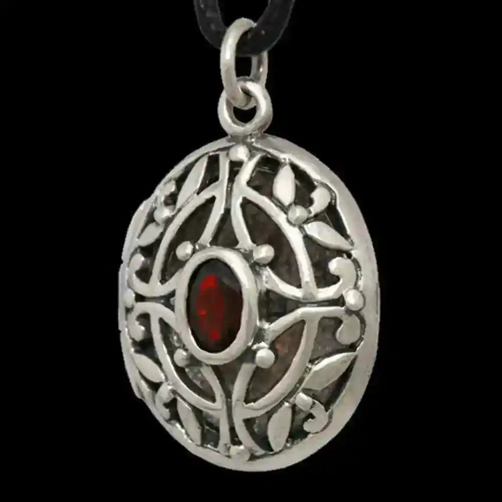 Silberanhänger Medieval Medaillon mit rotem Stein 925er Silber - Keltische Knoten - 28x16mm
