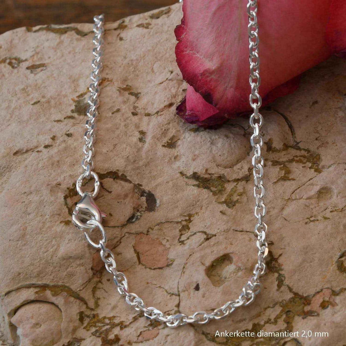 Silberkette Ankerkette diamantiert Halskette 2,0 mm massiv 925 Silber