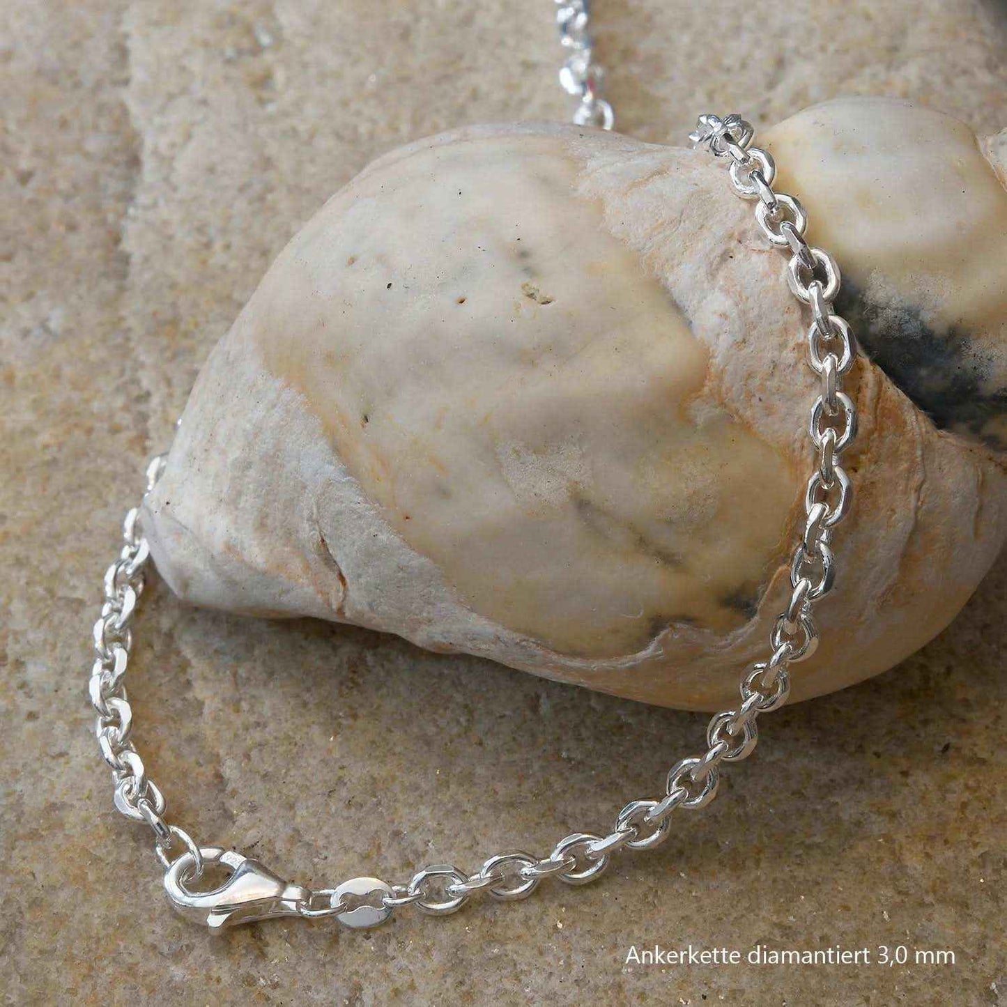 Silberkette Ankerkette diamantiert Halskette 3,0 mm massiv 925 Silber