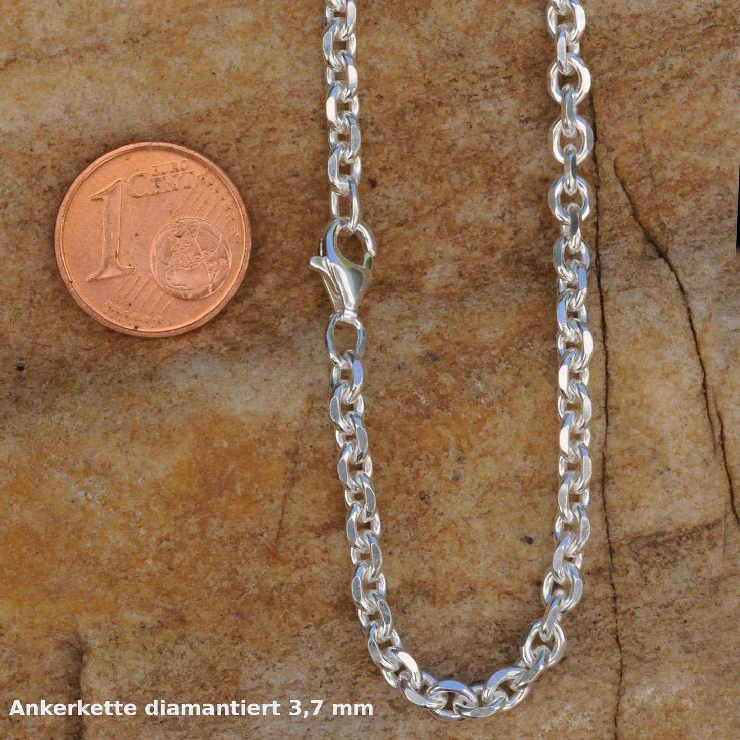 Silberkette Ankerkette diamantiert Halskette 3,7 mm massiv 925 Silber