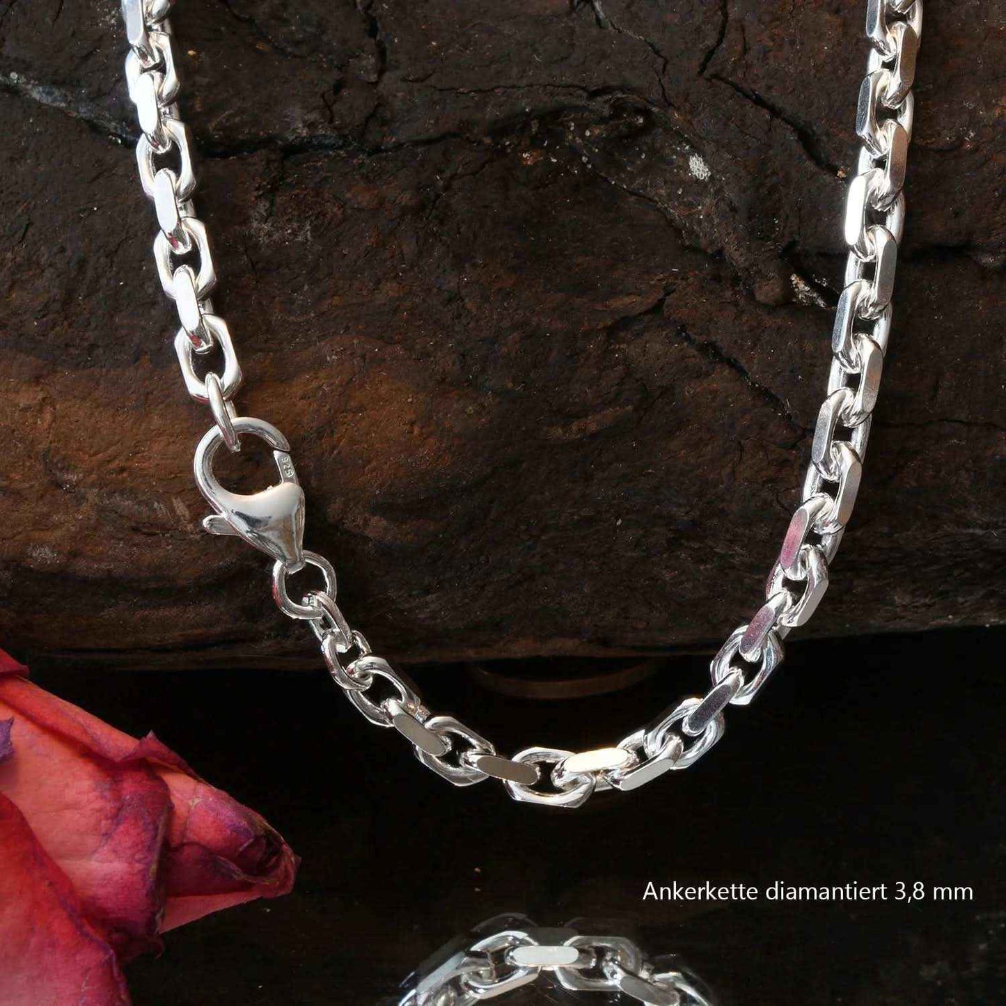 Silberkette Ankerkette diamantiert Halskette 4,0 mm massiv 925 Silber