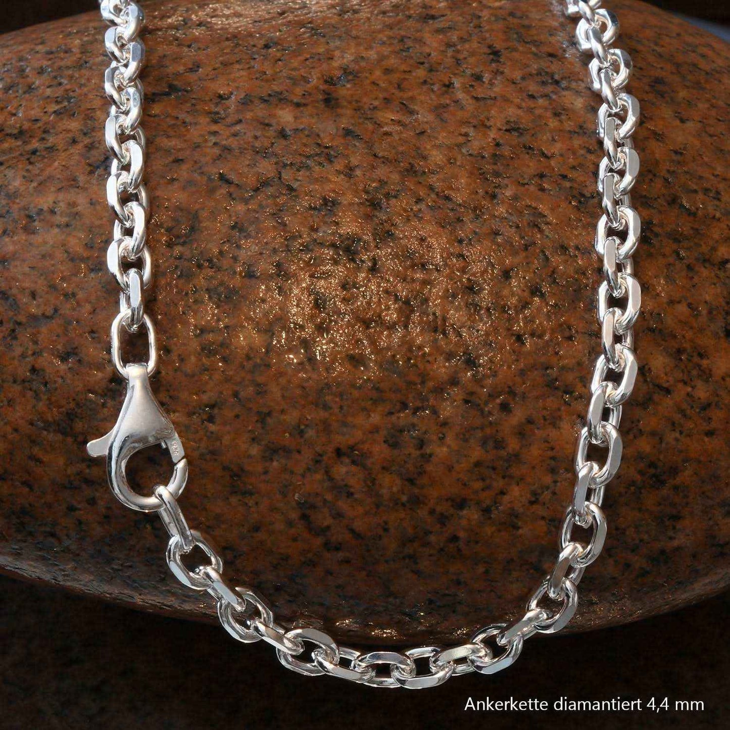 Silberkette Ankerkette diamantiert Halskette 4,4 mm massiv 925 Silber