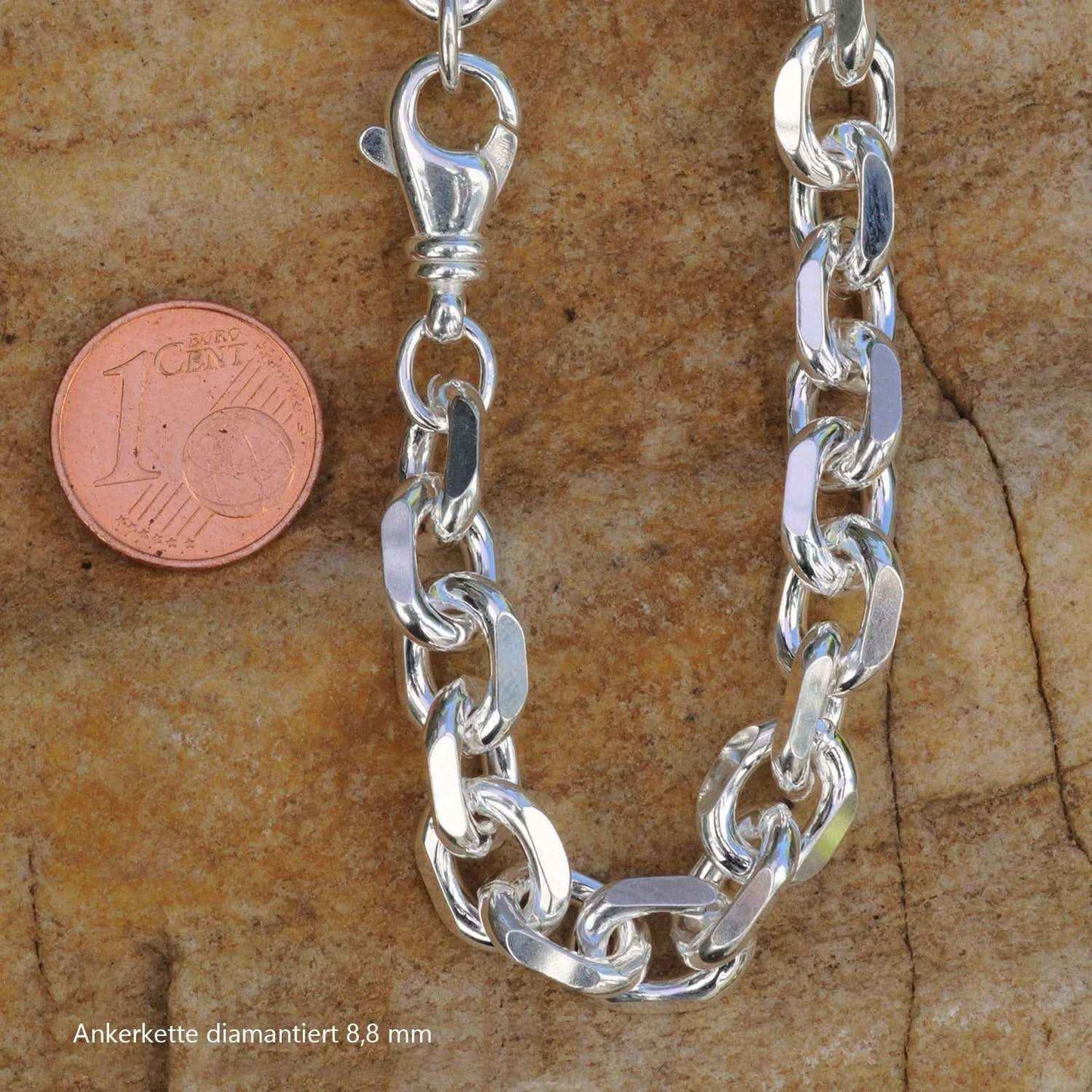Silberkette Ankerkette diamantiert Halskette 8,8 mm massiv 925 Silber
