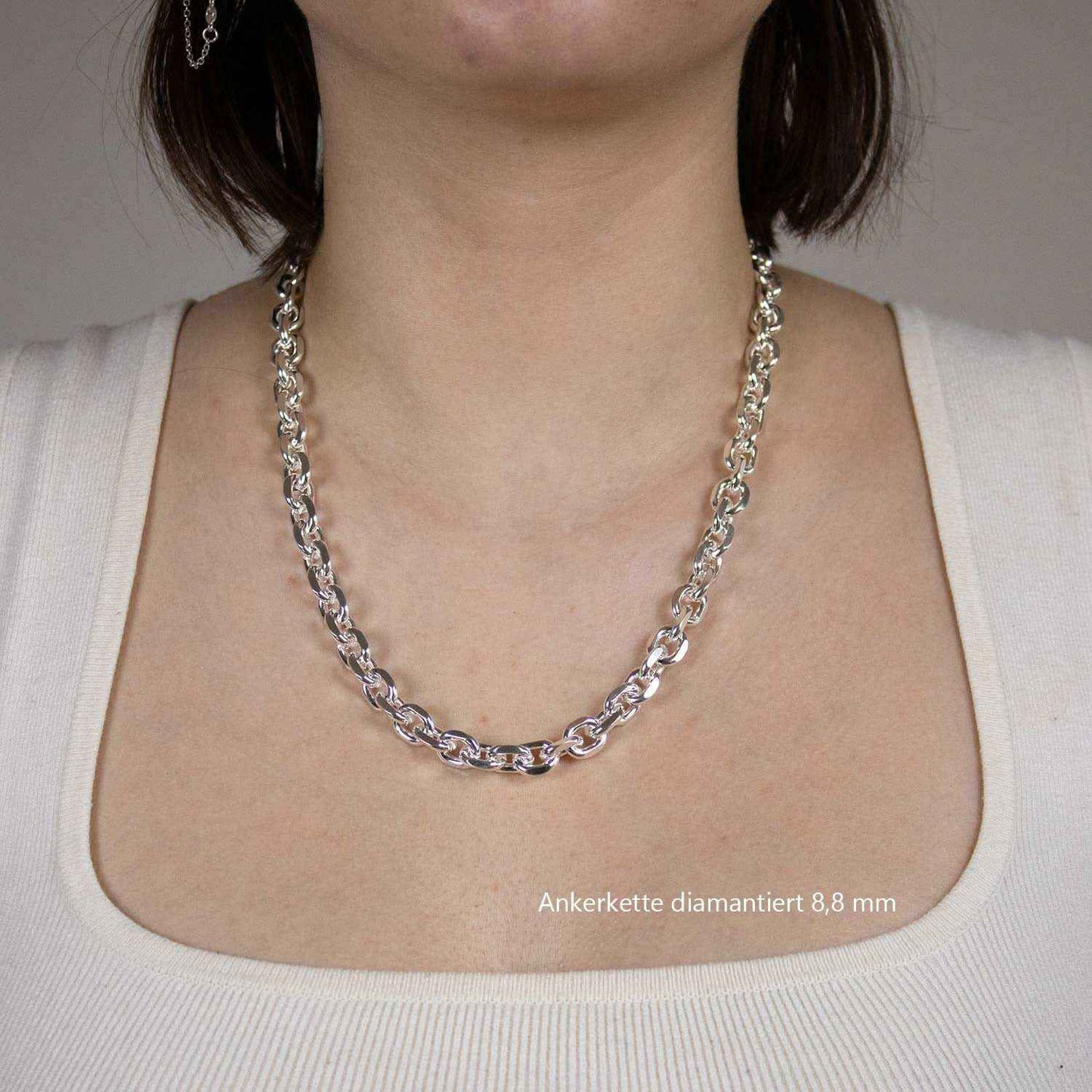 Silberkette Echt 925 Sterlingsilber Ankerkette diamantiert Silber Halskette - Damenkette und Herrenkette Made in Germany