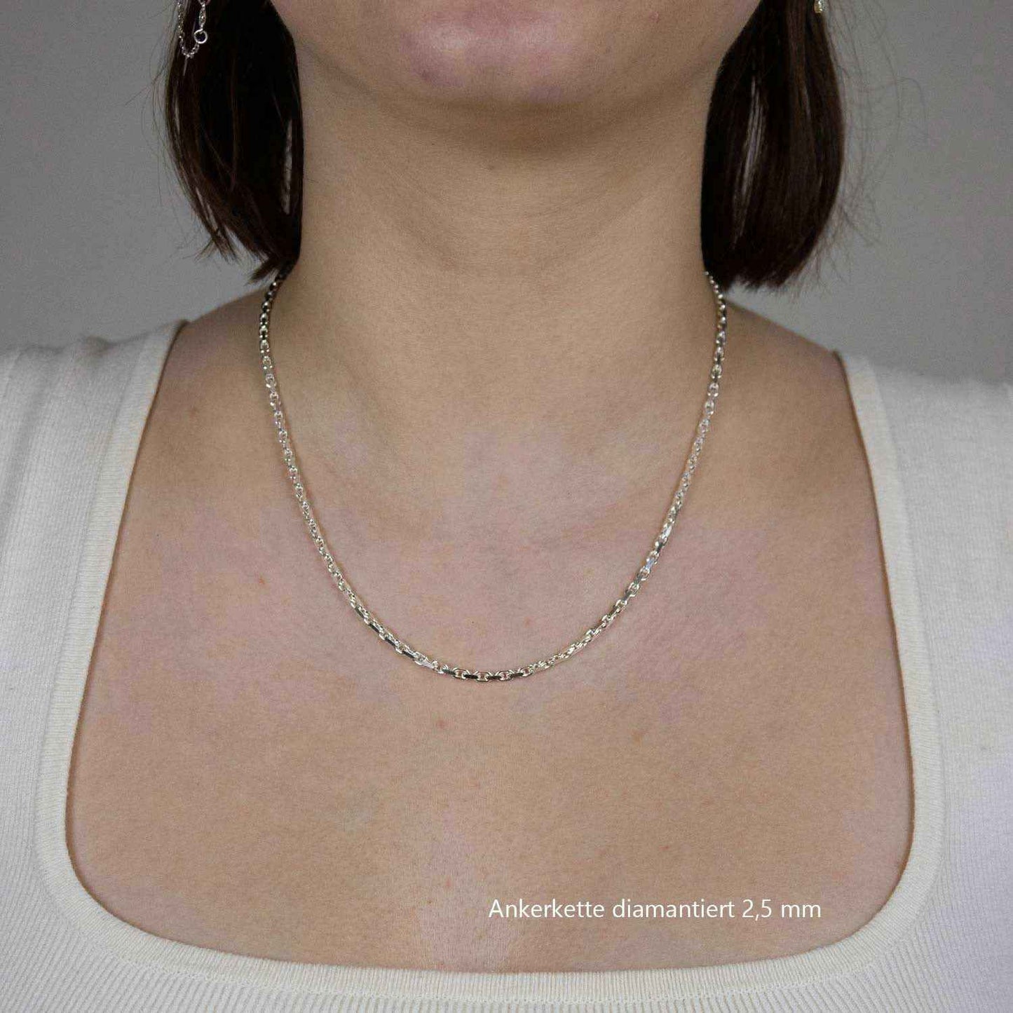 Silberkette Echt 925 Sterlingsilber Ankerkette diamantiert Silber Halskette - Damenkette und Herrenkette Made in Germany
