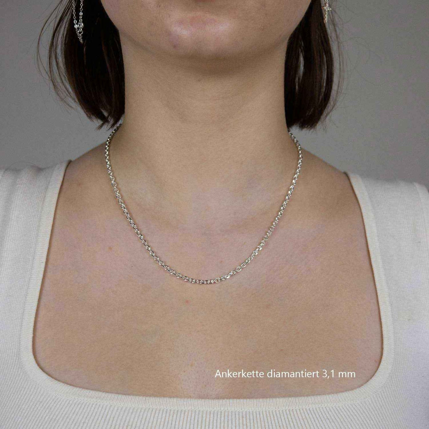 Silberkette Echt 925 Sterlingsilber Ankerkette diamantiert Silber Halskette - Damenkette und Herrenkette Made in Germany