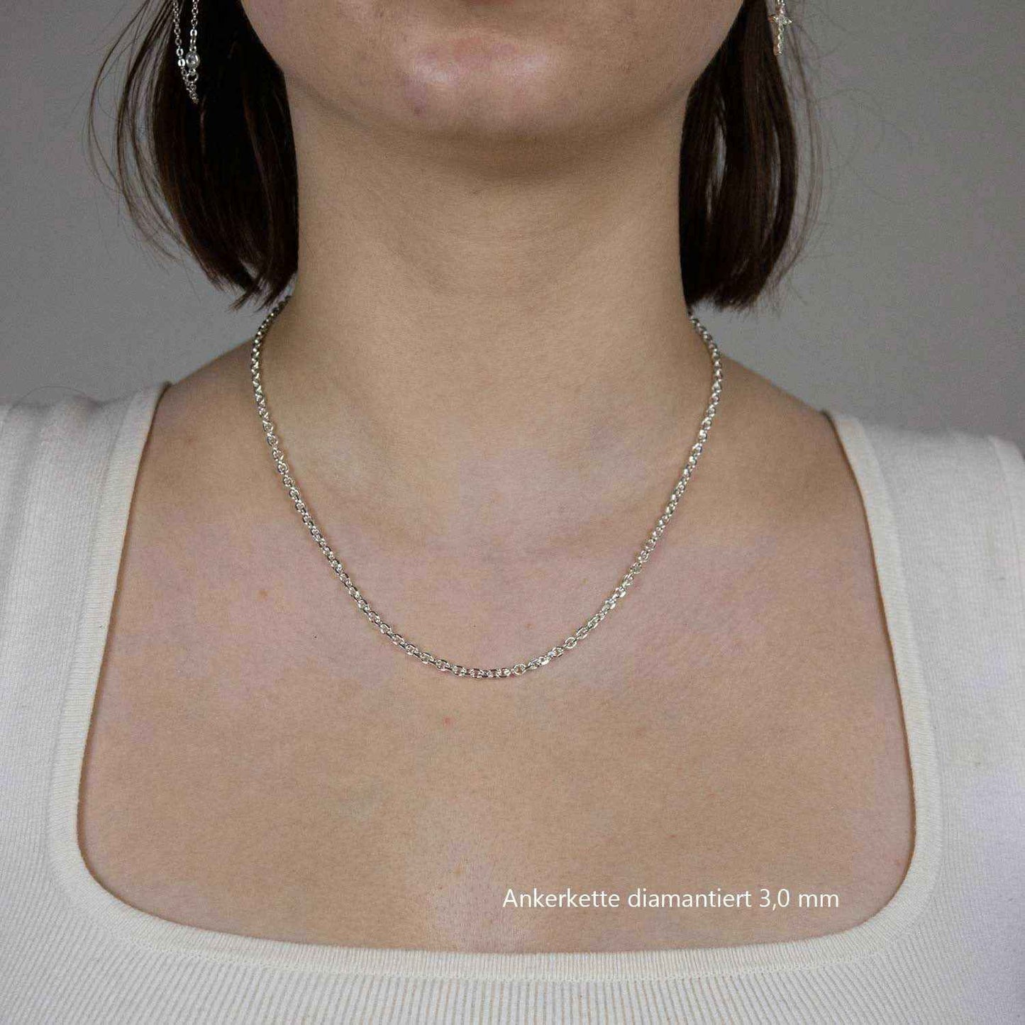 Silberkette Echt 925 Sterlingsilber Ankerkette diamantiert Silber Halskette - Damenkette und Herrenkette Made in Germany