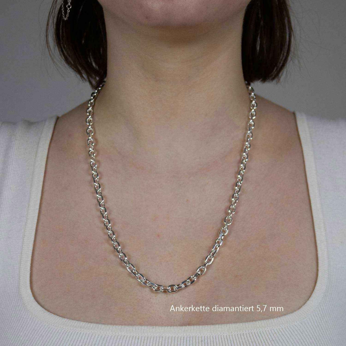 Silberkette Echt 925 Sterlingsilber Ankerkette diamantiert Silber Halskette - Damenkette und Herrenkette Made in Germany