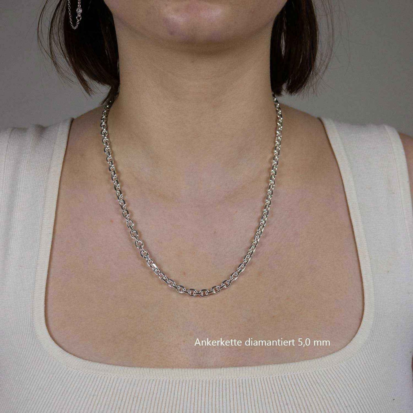 Silberkette Echt 925 Sterlingsilber Ankerkette diamantiert Silber Halskette - Damenkette und Herrenkette Made in Germany