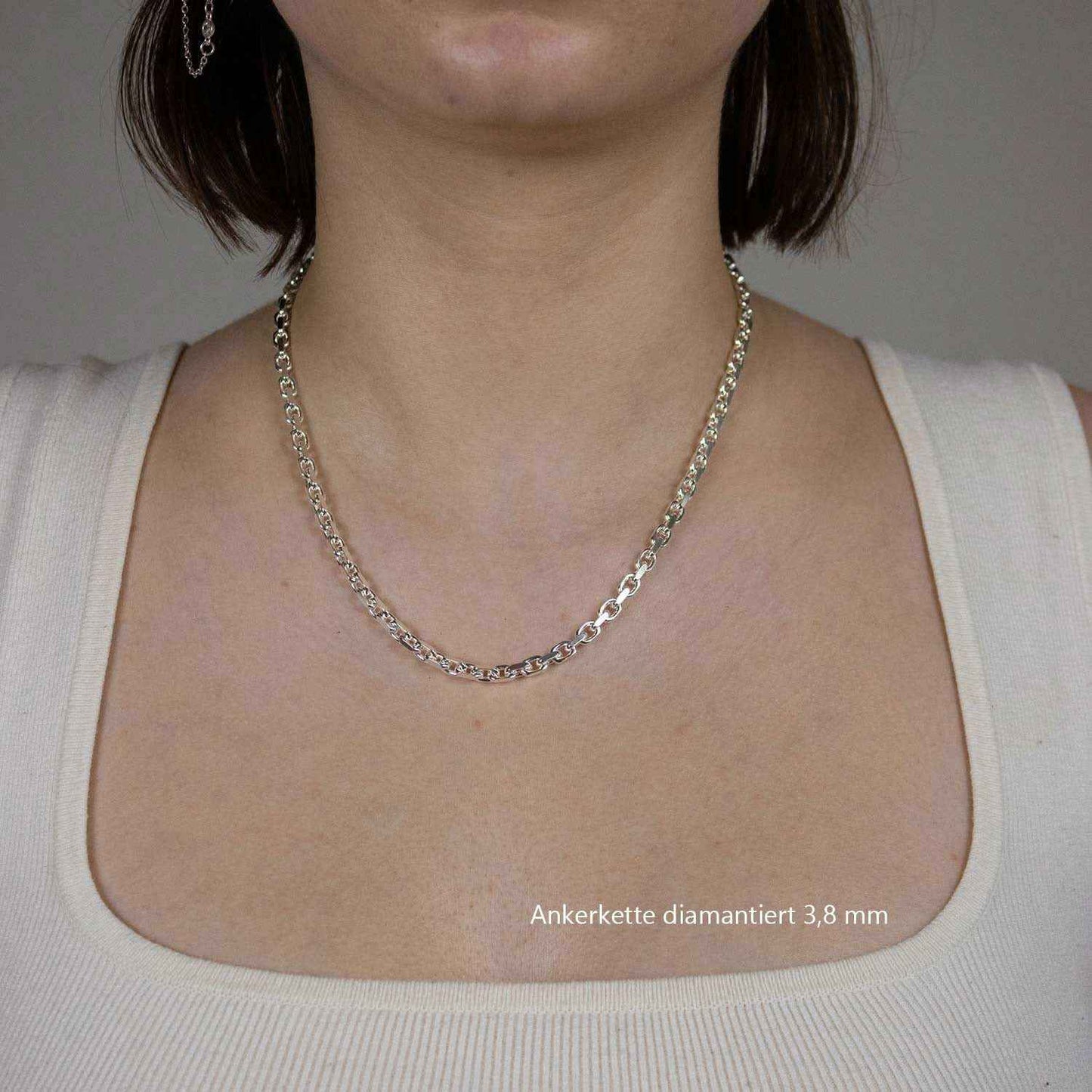 Silberkette Echt 925 Sterlingsilber Ankerkette diamantiert Silber Halskette - Damenkette und Herrenkette Made in Germany