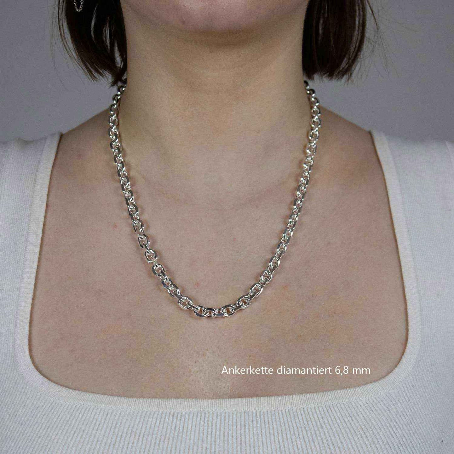 Silberkette Echt 925 Sterlingsilber Ankerkette diamantiert Silber Halskette - Damenkette und Herrenkette Made in Germany