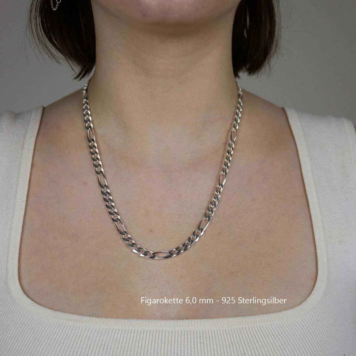 Silberkette Echt 925 Sterlingsilber Figarokette diamantiert Silber Halskette - Damenkette und Herrenkette Made in Germany - Firma Holzenplotz - Silberketten-Goldketten.de