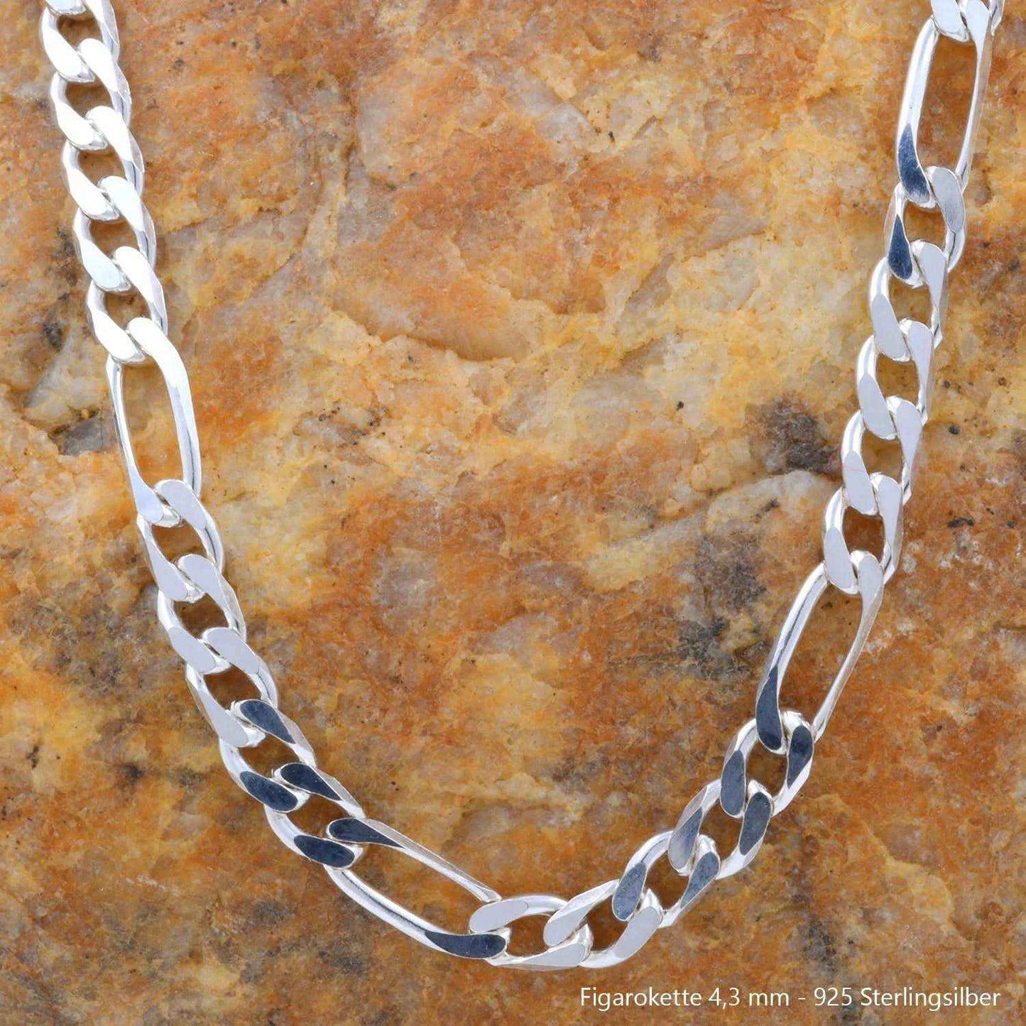 Silberkette Echt 925 Sterlingsilber Figarokette diamantiert Silber Halskette - Damenkette und Herrenkette Made in Germany - Firma Holzenplotz - Silberketten-Goldketten.de