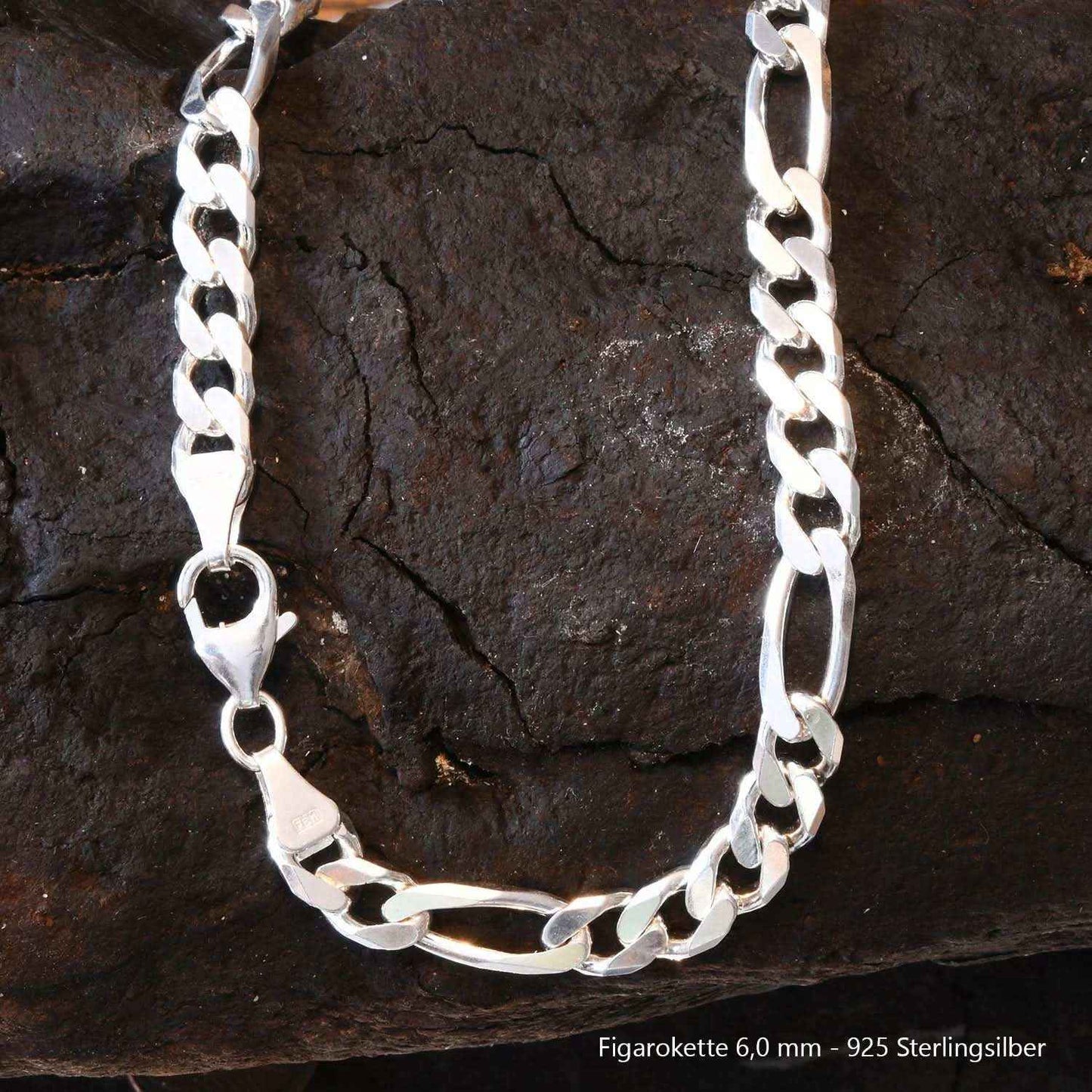 Silberkette Echt 925 Sterlingsilber Figarokette diamantiert Silber Halskette - Damenkette und Herrenkette Made in Germany - Firma Holzenplotz - Silberketten-Goldketten.de
