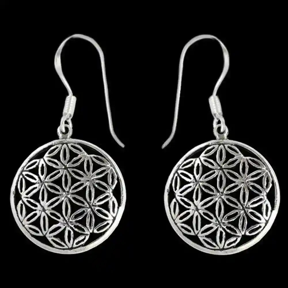 Silberohrhänger Die Blume des Lebens Schmuck 925er Silber - Blume des Lebens - 32x17mm