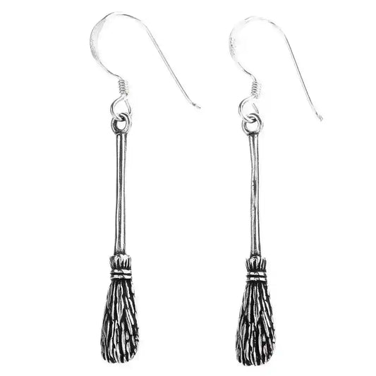Silber Ohrhänger, Ohrringe Hexenbesen Schmuck 925er Silber Hexen Flugbesen