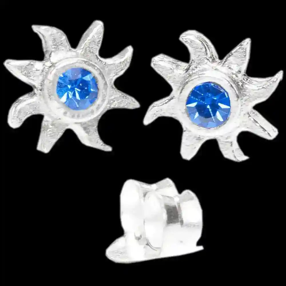 Silberohrstecker Sonne mit blauem Stein Schmuck 925er Silber