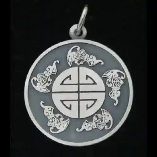 Symbol der fünf Segen Anhänger versilbert - Asiatisch - Durchmesser: 25mm
